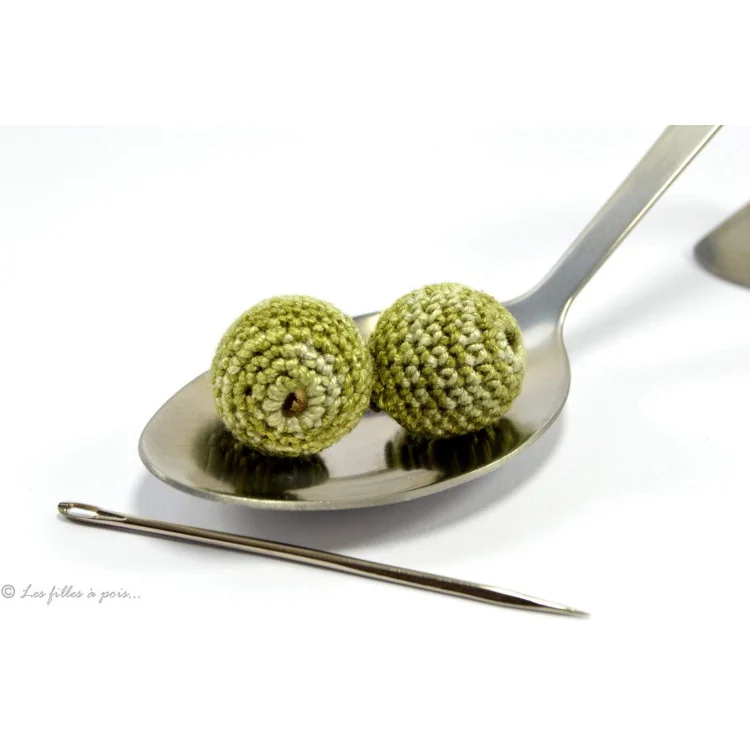 Perle crochetée à la main – Fil chiné et bois naturel - 2