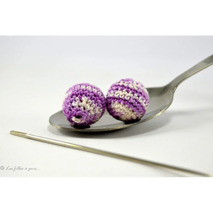 Perle crochetée à la main – Fil chiné et bois naturel - 3