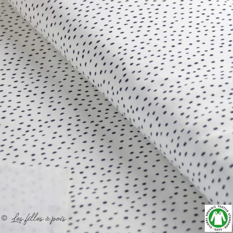 Tissu molleton coton motif pois - Ecru et noir - Bio Tissus et mercerie créative – Nos sélections sans marque - 1