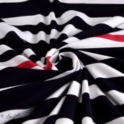 Coupon tissu jersey coton motif rayures - Noir, rouge et blanc - 100cm Autres marques - 4
