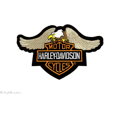 Écusson grand Harley Davidson aigle royal - Noir et orange - Thermocollant  - 1