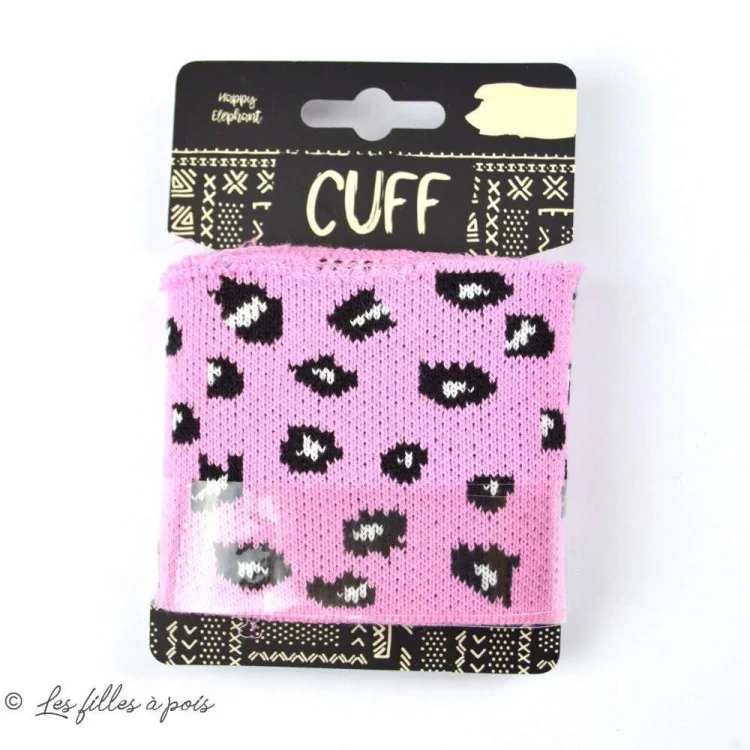 Bord-côte rose léopard noir – 7x110cm – Plaquette Tissus et mercerie créative – Nos sélections sans marque - 7