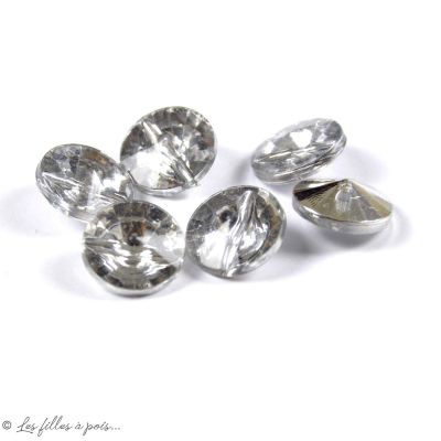 Bouton perle aspect diamant résine - Transparent - 11mm - Lot de 10  - 1