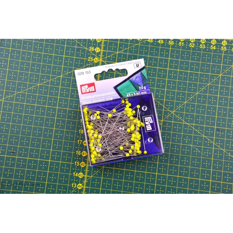 Épingles Extra-Longues à Tête de Verre Jaune – Prym – 43 x 0,60 mm – 20 g – 029153 Prym : mercerie couture et accessoires de qua