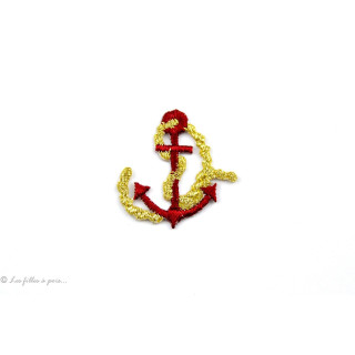 Écusson petite ancre de marine - Rouge et doré - Thermocollant  - 1