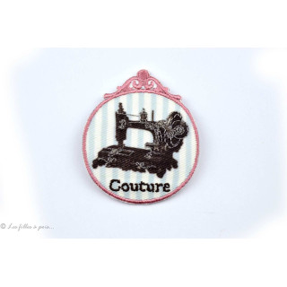 Écusson vintage couture machine à coudre - Rose et gris - Thermocollant  - 1