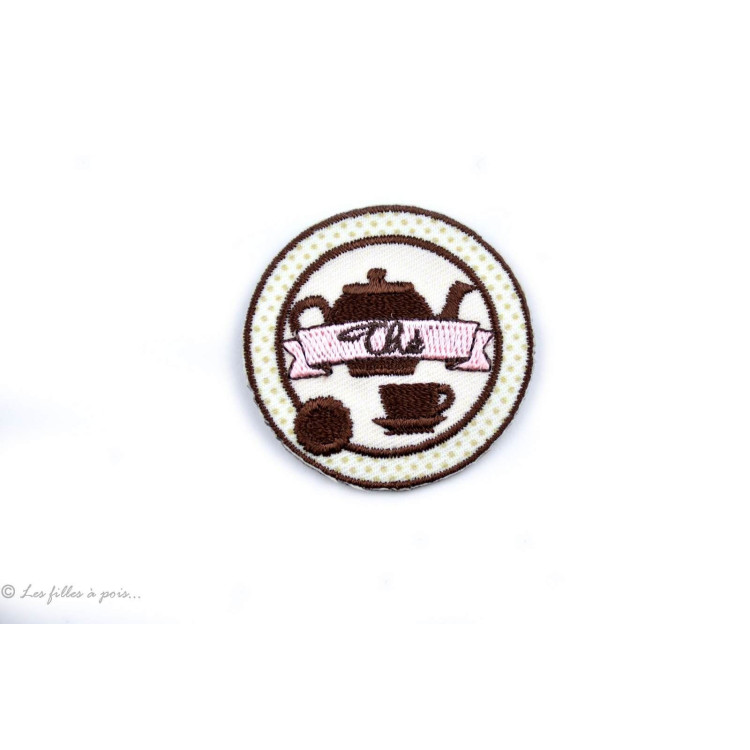 Patch chá shabby - cor-de-rosa e castanho - para engomar Autres marques - Tissus et mercerie - 1 Patch chá shabby - cor-de-rosa e castanho - para engomar Autres marques - Tissus et mercerie - 1