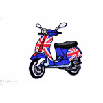 Écusson scooter Vespa anglais - Bleu et rouge - Thermocollant  - 1