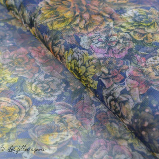 Tulle souple motif fleurs tons bleu et vert Autres marques - Tissus et mercerie - 1