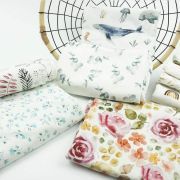 Tissu jersey coton motif soleil "English Garden" - Tons rose - Oeko-Tex ® Family Fabrics ® - 15