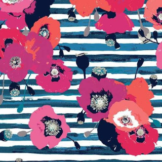 Tissu jersey motif coquelicots "Skopelos" - Blanc, bleu et rouge - Oekotex ® - AGF ® Art Gallery Fabrics ® - Tissus - 2