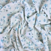 Tissu jersey coton motif fleurs "Vintage Flowers" - Blanc et bleu - Oeko-Tex ® Family Fabrics ® - 5