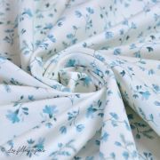 Tissu jersey coton motif fleurs "Vintage Flowers" - Blanc et bleu - Oeko-Tex ® Family Fabrics ® - 3