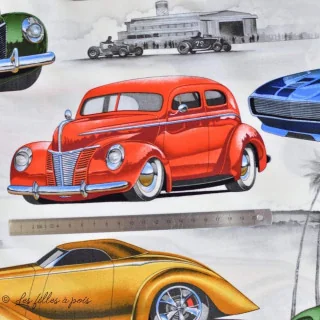 Tissu coton motif Hot Rod "Chopped Channeled" - Multicolore - Henry Alexander Alexander Henry Fabrics : tissus créatifs et auda