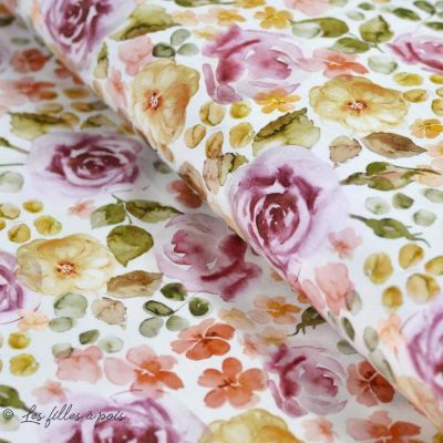 Tissu jersey coton motif soleil "English Garden" - Tons rose - Oeko-Tex ® Family Fabrics ® - 1