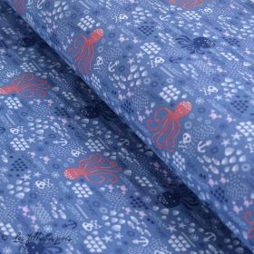 Tissu jersey coton motif pieuvre et mer "Little Pirate"" - Bleu - Oeko-Tex ® Autres marques - 1