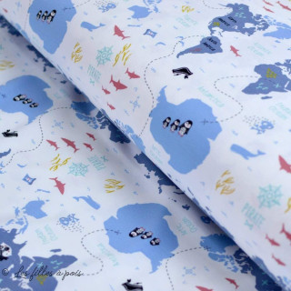 Tissu jersey coton motif océan "Little Pirate"" - Blanc et bleu - Oeko-Tex ® Autres marques - 1