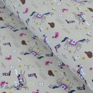 Tissu jersey coton motif cowboy "Tipi Kansas"" - Ecru - Oeko-Tex ® Autres marques - 1