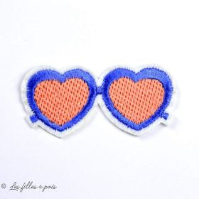Écusson paire de lunettes coeur - Bleu et orange - Thermocollant  - 1