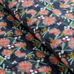 Tissu jersey viscose motif fleur "KATINKAS GARDEN" - Gris et corail- Lillestoff ® Lillestoff ® - 1