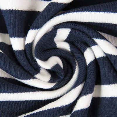 Tissu jersey coton motif rayure - Bleu marine et blanc Autres marques - 1