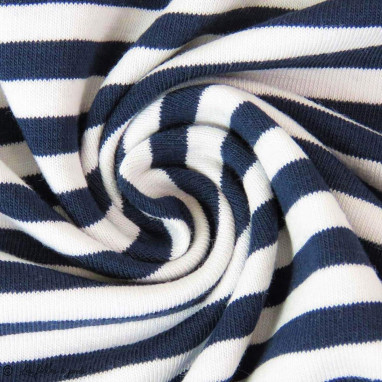 Tissu jersey coton motif rayure - Bleu marine et blanc Autres marques - 1