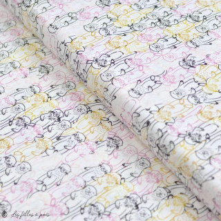 Tissu popeline de coton motif loutres "Capsules Pines Lullaby" - Blanc, ocre, rose et bleu - Oekotex ® - AGF ® Art Gallery Fabri