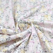 Tissu popeline de coton motif loutres "Capsules Pines Lullaby" - Blanc, ocre, rose et bleu - Oekotex ® - AGF ® Art Gallery Fabri
