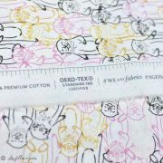 Tissu coton motif loutres "Capsules Pines Lullaby" - Blanc, ocre, rose et bleu - Oekotex ® - AGF ® Art Gallery Fabrics ® - Tissu