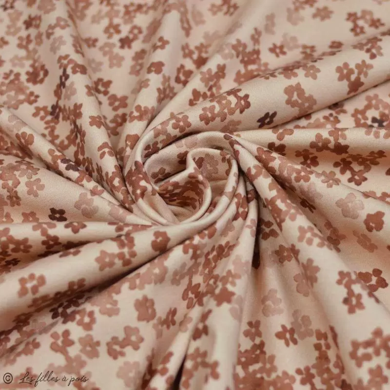 Tissu jersey coton motif fleurs "Mini Flowers Peach" - Marron - Oeko-Tex ® Family Fabrics ® - Tissus oekotex - 4
