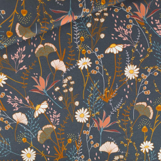 Tissu sergé gabardine coton FLOWERS FIELD  - Bleu nuit -  Oeko-Tex ® - See You At Six ® See You At Six ® - Tissus Oekotex - 1
