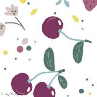 Tissu lycra maillot de bain motif cerise - Blanc, vert et bordeaux  - 1
