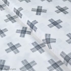 Tissu popeline de coton motif croix "Nest" - Blanc et noir - AGF ® Art Gallery Fabrics ® - Tissus - 1