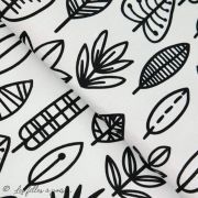 Tissu popeline motif feuilles - Blanc et noir - Oeko-Tex ® - Stenzo Textiles ® Stenzo Textiles ® - Tissus Oekotex - 1