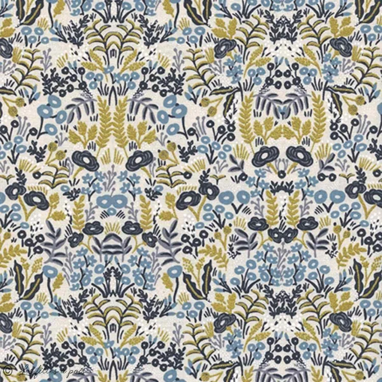 Coupon de tissu coton canvas lin motif fleuri "Menagerie" - Ecru - 200cm - Cotton and steel - 6