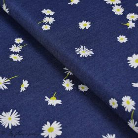 Tissu coton denim  motif fleurs "Denim Prints" - Bleu jean - Oekotex ® - AGF ® Art Gallery Fabrics ® - Tissus - 1