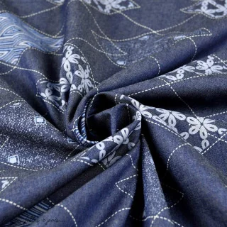 Coupon de tissu coton denim motif losange "Denim Prints" - Bleu jean - 80cm - Oekotex - AGF Art Gallery Fabrics : tissus prem