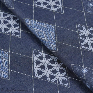 Coupon de tissu coton denim  motif losange "Denim Prints" - Bleu jean - 80cm - Oekotex ® - AGF ® Art Gallery Fabrics ® - Tissus 