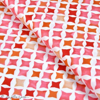 Tissu coton satinette aquarelle graphique  - Rouge - Bio - CLOUD9 ® Cloud9 Fabrics ® - Tissus BIO - 1