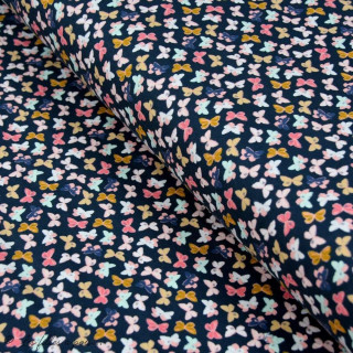 Tissu jersey motif papillon "Nightfall" de Maureen Cracknell - Bleu noir et multicolore - Oekotex - AGF ® Art Gallery Fabrics ® 