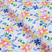 Tissu jersey motif fleurs "Hello Sunshine" - Blanc, rose, bleu et jaune - Oekotex - AGF ®