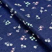 Tissu coton denim motif fleurs "Denim Prints" - Bleu jean - Oekotex ® - AGF ® Art Gallery Fabrics ® - Tissus - 1