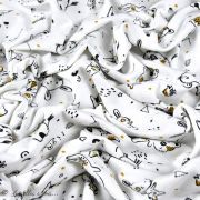 Tissu jersey coton motif lapin "Bigao" - Blanc, noir et doré - Oeko-Tex ® Domotex ® - 7