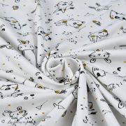 Tissu jersey coton motif lapin "Bigao" - Blanc, noir et doré - Oeko-Tex ® Domotex ® - 6