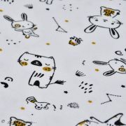 Tissu jersey coton motif lapin "Bigao" - Blanc, noir et doré - Oeko-Tex ® Domotex ® - 5