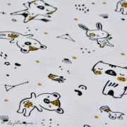 Tissu jersey coton motif lapin "Bigao" - Blanc, noir et doré - Oeko-Tex ® Domotex ® - 4