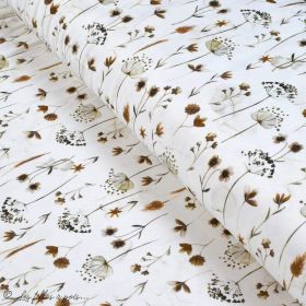 Tissu jersey coton motif fleur "Pressed Flowers" - Blanc et tons marrons - Oeko-Tex ® Family Fabrics ® - Tissus oekotex - 1