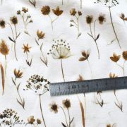Tissu jersey coton motif fleur "Pressed Flowers" - Blanc et tons marrons - Oeko-Tex ® Family Fabrics ® - Tissus oekotex - 5
