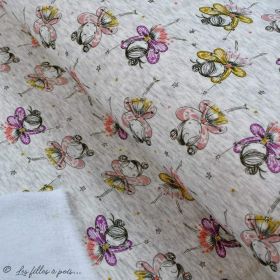 Tissu jersey sweat digital coton glitter motif fillettes - Ecru chiné, rose et ocre - Oekotex Autres marques - Tissus et merceri