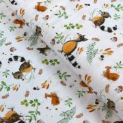 Tissu jersey coton motif animaux "Fridolin" - Blanc, orange, marron et vert - Bio - Lillestoff ® Lillestoff ® - Tissus Bio - 1